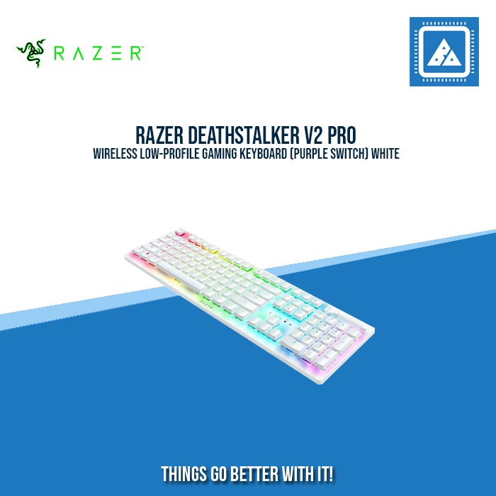 RAZER DEATHSTALKER V2 PRO WIRELESS LOW-PROFILE GAMING KEYBOARD (PURPLE SWITCH) WHITE RAZER DEATHSTALKER V2 PRO WIRELESS LOW-PROFILE GAMING KEYBOARD (PURPLE SWITCH) WHITE